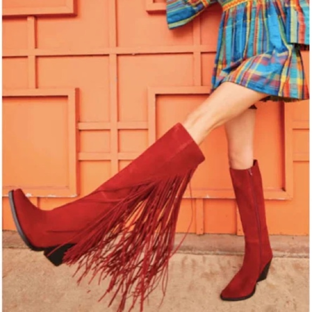 Jeffrey Campbell “Cattle” Rust Fringe Knee-High Boots (New in Box) - Picture 4 of 5